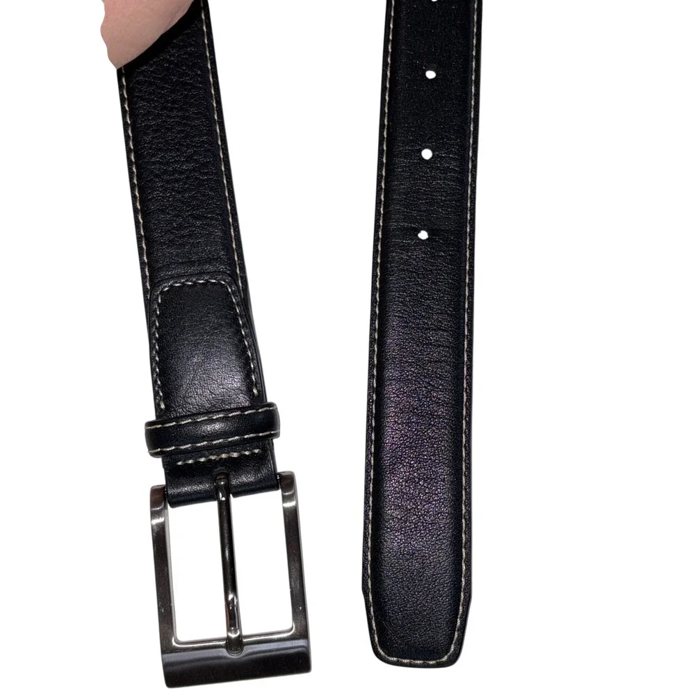 Johnston & Murphy Belt Mens Leather Classic Excellent Stitching 34 Black